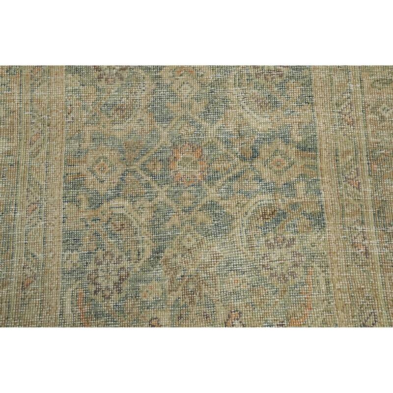Hand Knotted Oriental 100% Wool Carpet Traditional Floral Navy Blue & Blues Mahal Runner Rug - 10' 11'' X 3' 7''