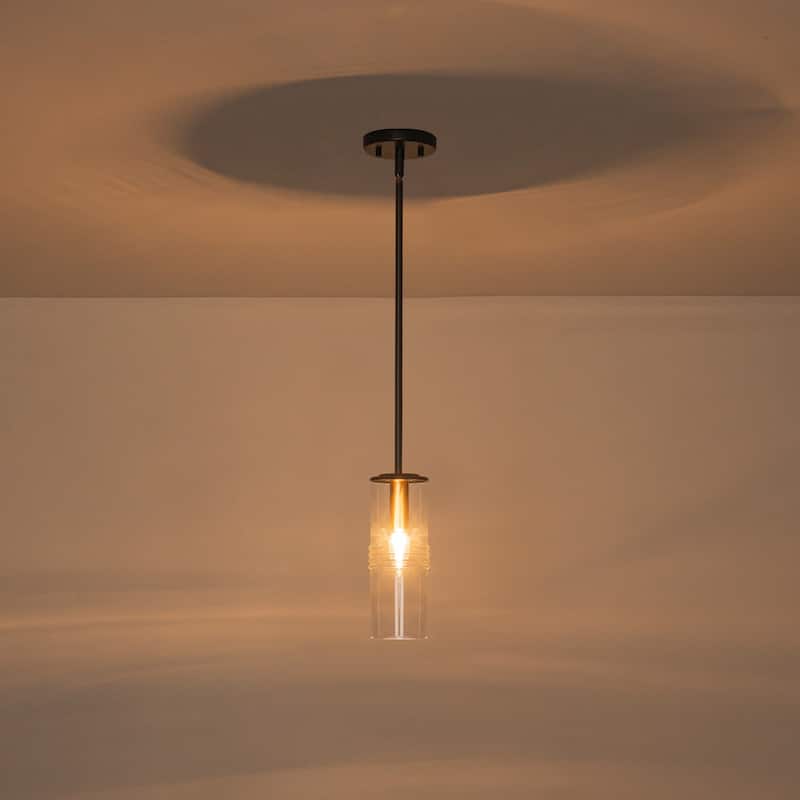 Industrial Black Mini Pendant Light Clear Cylindrical Glass Shade - Dia.3.54-in