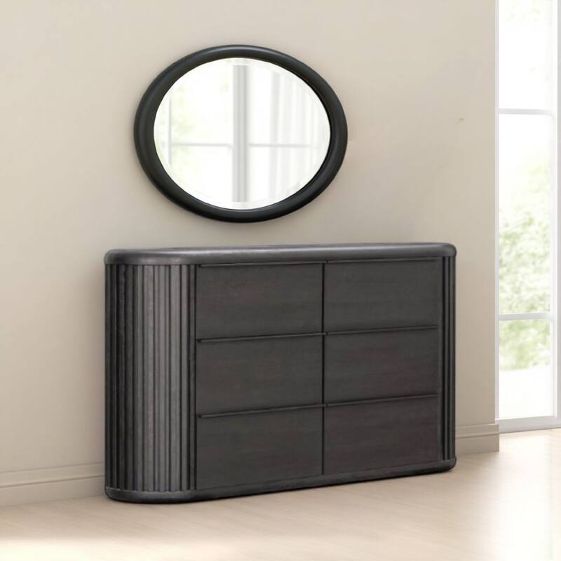 Sheim Wide Dresser, Modern Fluted Reeded Black Solid Acacia Wood