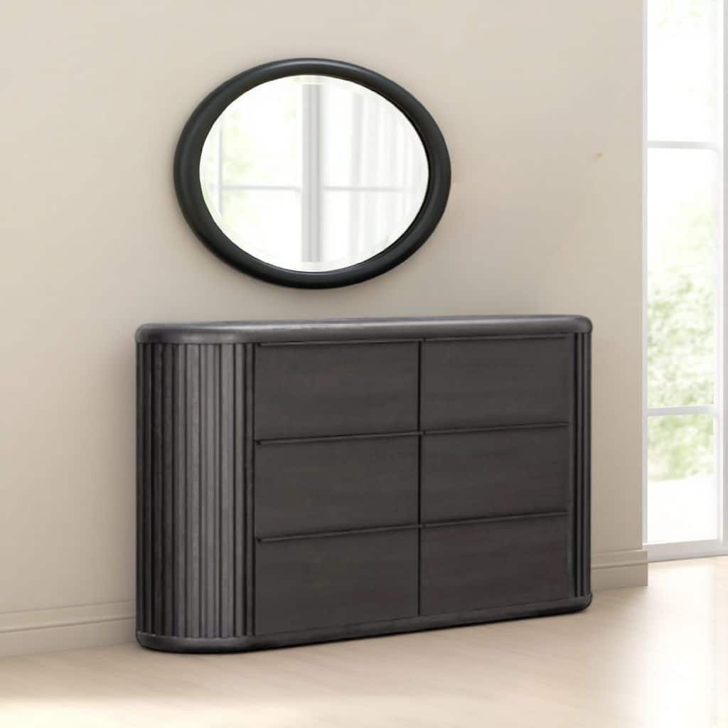 Sheim Wide Dresser, Modern Fluted Reeded Black Solid Acacia Wood