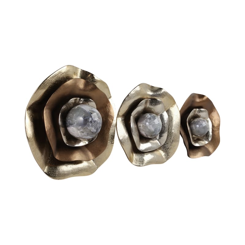 Steel Wall Flowers Modern Artistic Decor (Set of 3) - 11/14/16" Gold