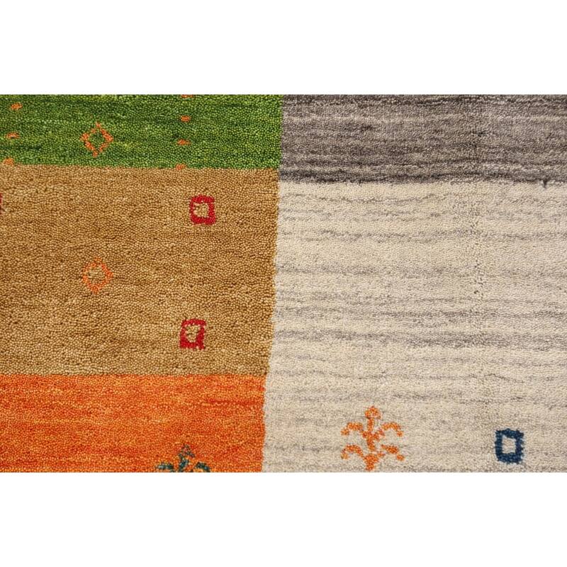 Striped Gabbeh Indian Area Rug Handmade Multi-Color Wool Carpet - 8'1"x 9'7"