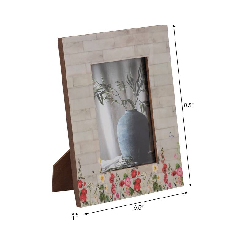 Wood Resin Flower Field Photo Frame - Ivory
