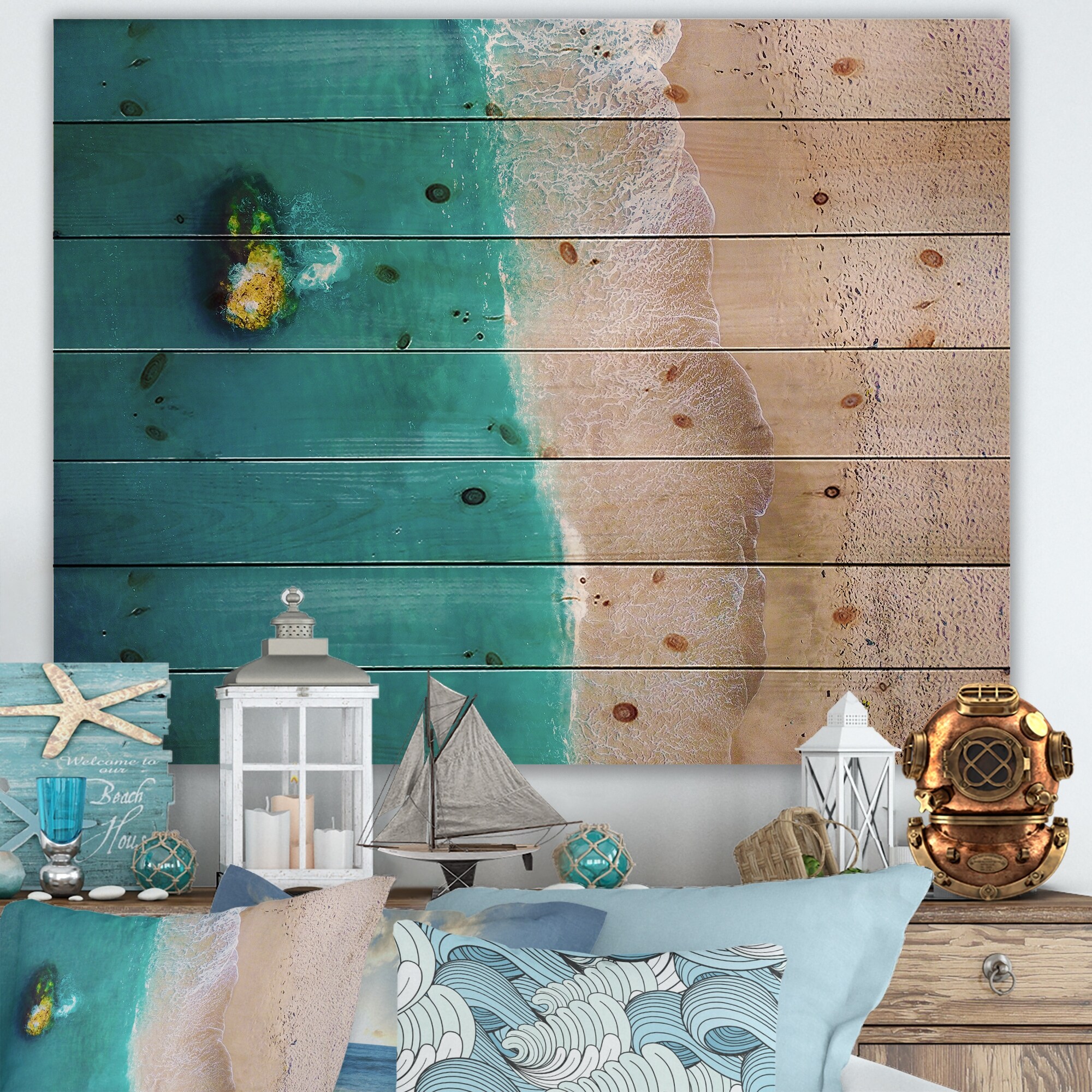 Designart 'Aerial View Of Idyllic Blue Ocean Beach'-image