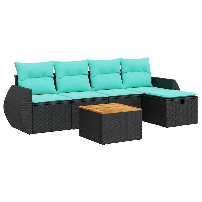 vidaXL Patio Sofa Set with Cushions Outdoor Furniture 6 Piece Poly Rattan - 21.7" x 24.4" x 27.2"