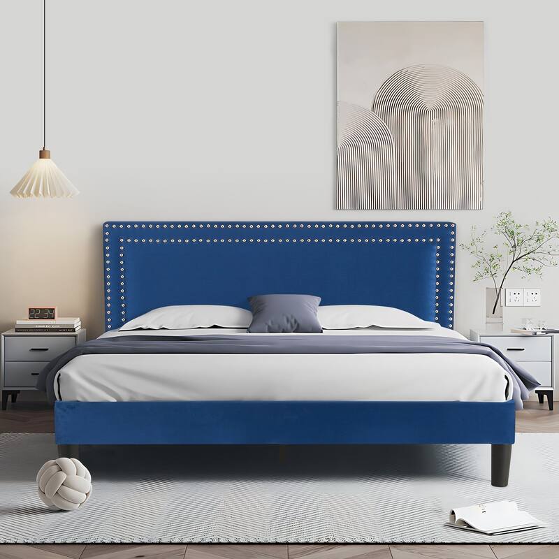 VECELO Upholstered Bed Frames with Height Adjustable Headboard