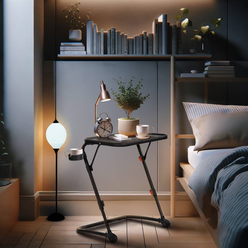 Homylin Adjustable Folding TV Tray Table with Cup Holder, Portable Snack & Laptop Table