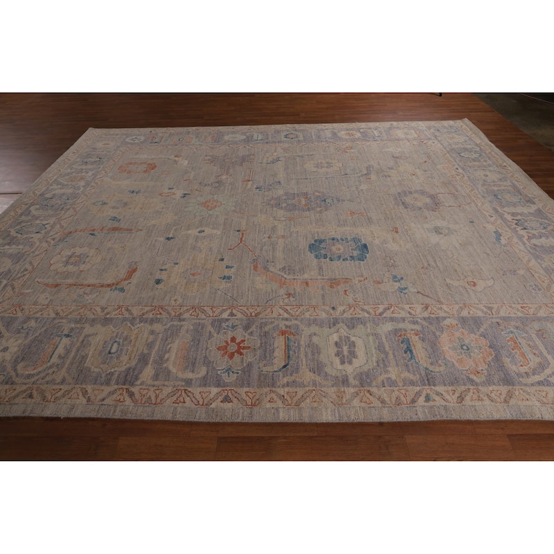 Vegetable Dye Oushak Turkish Rug Hand-Knotted Bedroom Wool Carpet - 9'2"x 12'0"