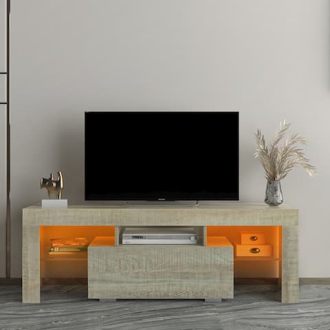 TV Stand with LED RGB Lights,Flat Screen TV Cabinet, Gaming Consoles