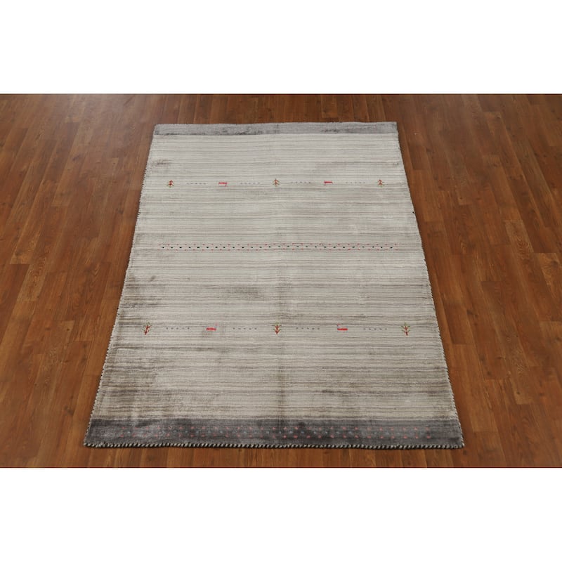 Tribal Animals Gabbeh Indian Rug Hand-Knotted Wool Carpet - 4'0" x 5'10"