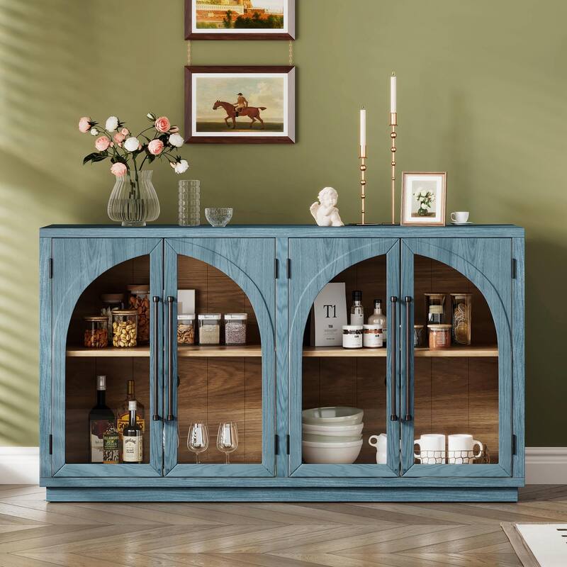 Retro 4-Door Large Storage Sideboard - Navy