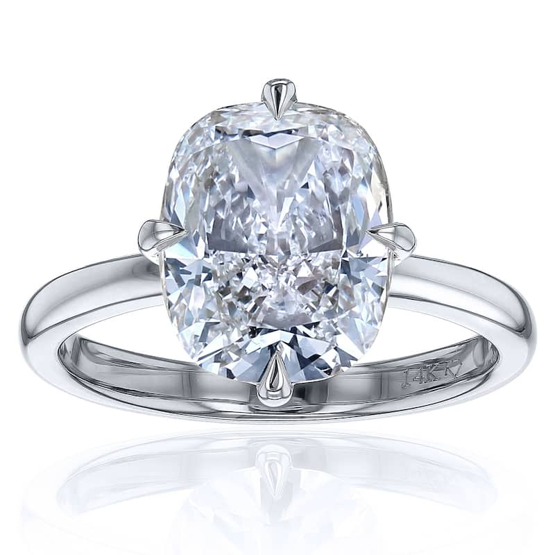 Kobelli 3 Carat Diamond 14k Solid Gold Elongated Cushion Solitaire Starlight Engagement Ring (EF/VS, Certified) - White - 5.5