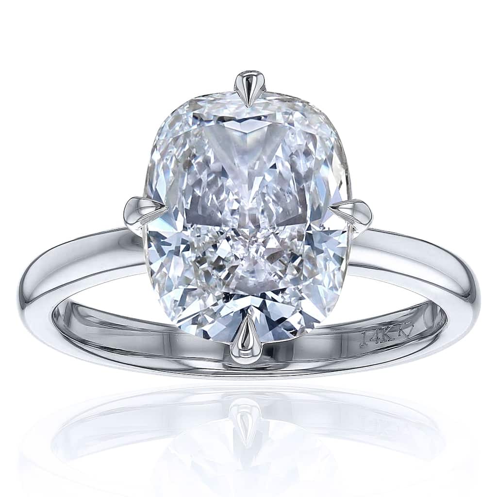 Kobelli 3 Carat Diamond 14k Solid Gold Elongated Cushion Solitaire Starlight Engagement Ring (EF/VS, Certified)