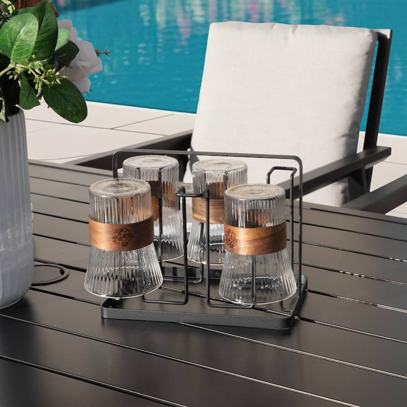 Outdoor Aluminum Dining Table with Umbrella Hole, Black