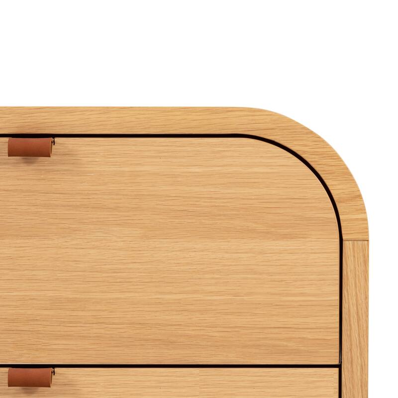 Poly & Bark Cirq Nightstand - Oak with Genuine Leather Pulls on Drawers