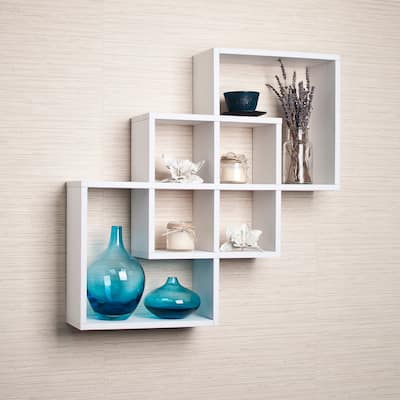White Intersecting Squares Decorative Wall Shelf