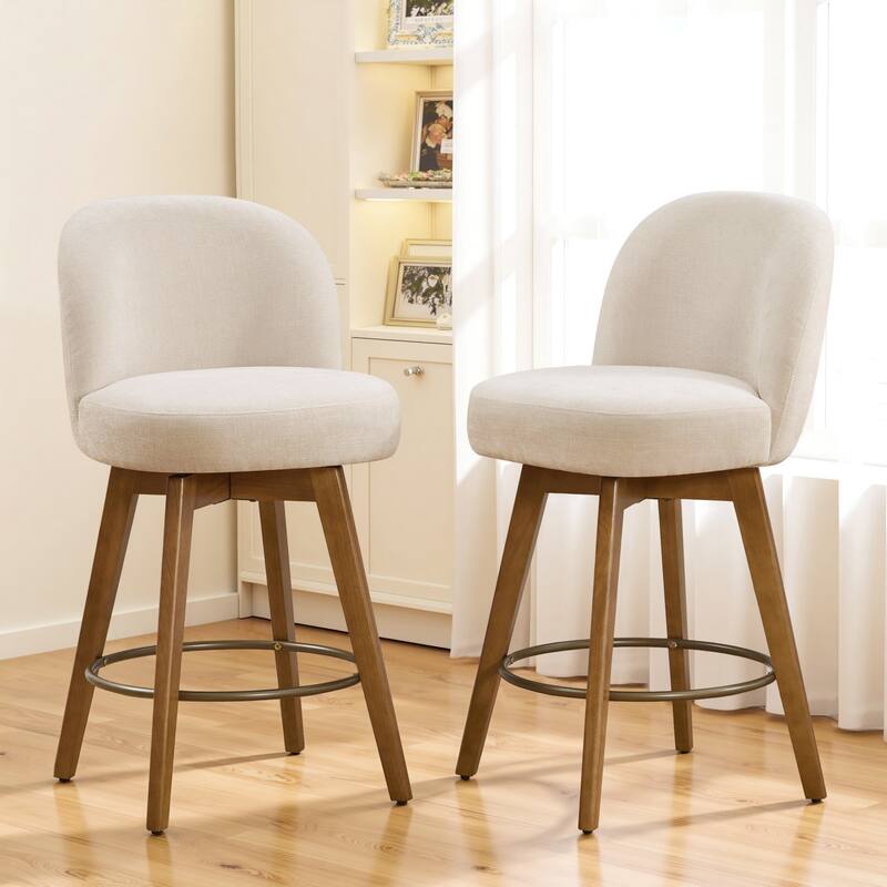 Fabric Upholstered Counter Height Swivel Bar Stools - 37.8"H x 19.7"W x 23.2"D