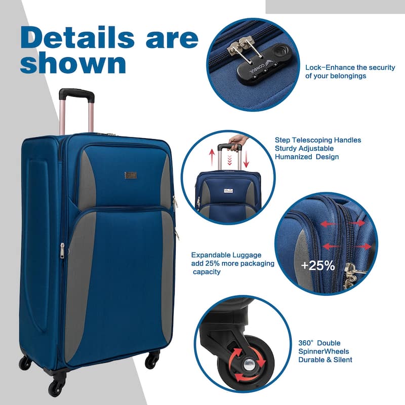 SoftshellLuggage Expandable 4 Piece Set Suitcase Softside Lightweight Luggage Travel Set