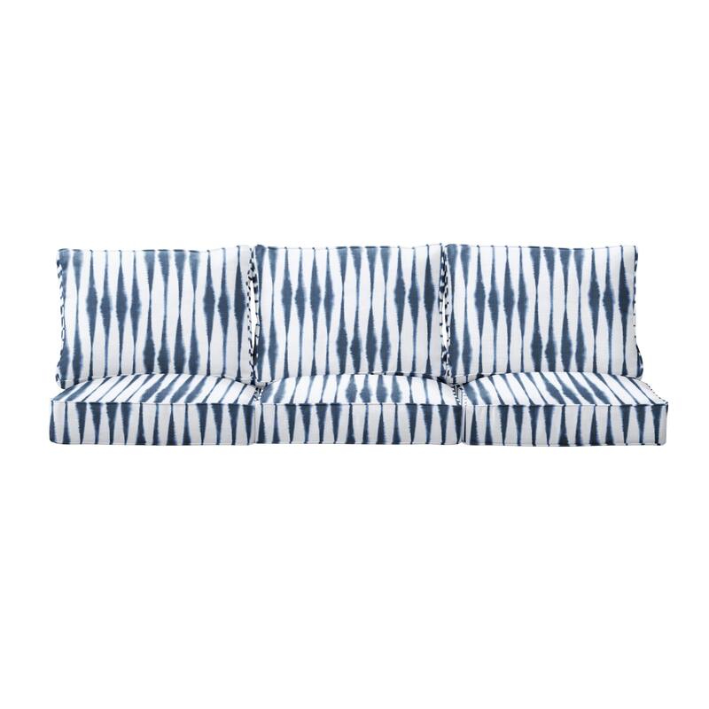 Sorra Home Blue and White Ikat Stripe Indoor/Outdoor Corded Sofa Set