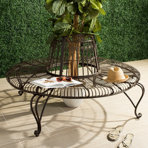 SAFAVIEH Outdoor Ally Victorian Iron Round Tree Bench 60