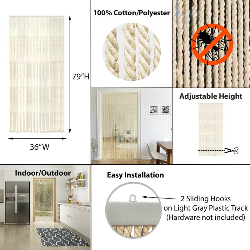 Braided Cotton/Polyester Rope Door Curtain 54 Strings 79" H x 36" W - 79" H x 36" W x 0.8" D