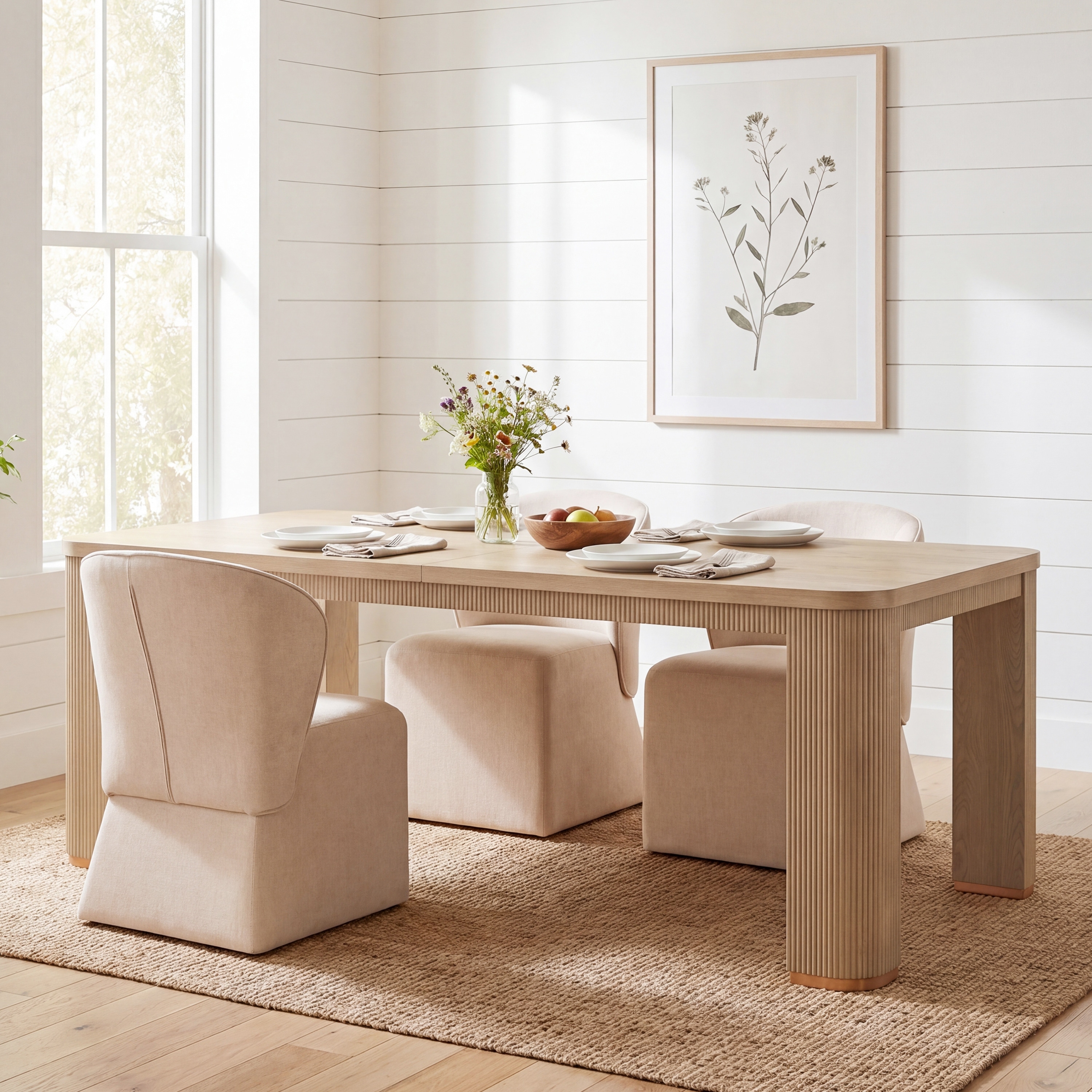 Christopher Knight Home - Kennedy Modern Dining Table, Rectangular Iron Frame with Wood Veneer Top & Fluted Pedestal Base