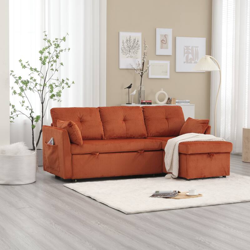 L-shaped multi-functional reversible storage Velvet combination sofa - Orange