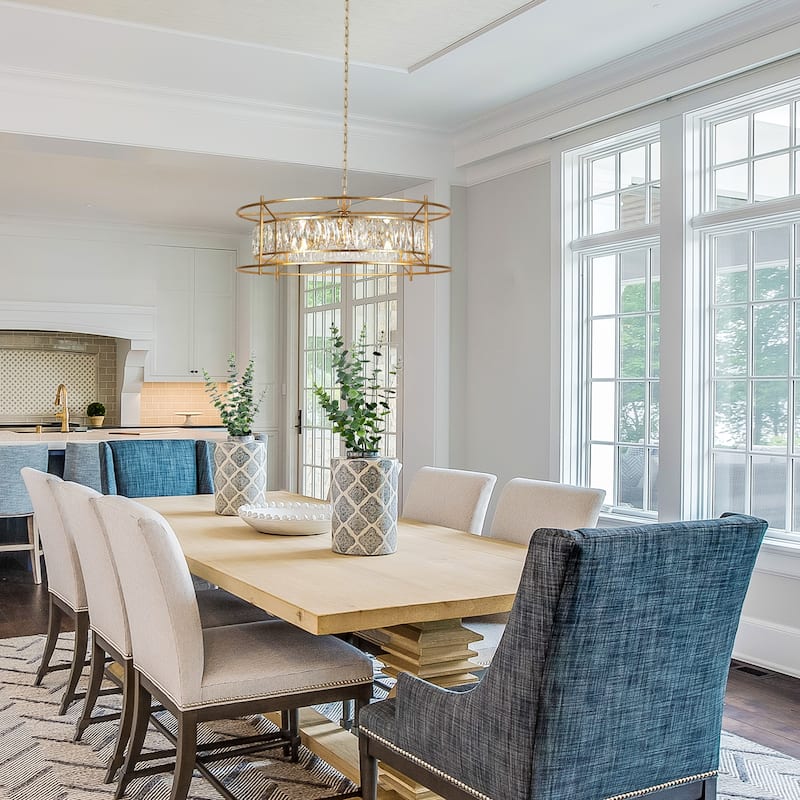 Modern Glam 6-Lights Crystal Chandelier Vintage Goldleaf Pendant Light Drum Kitchen Island Light for Dining Room