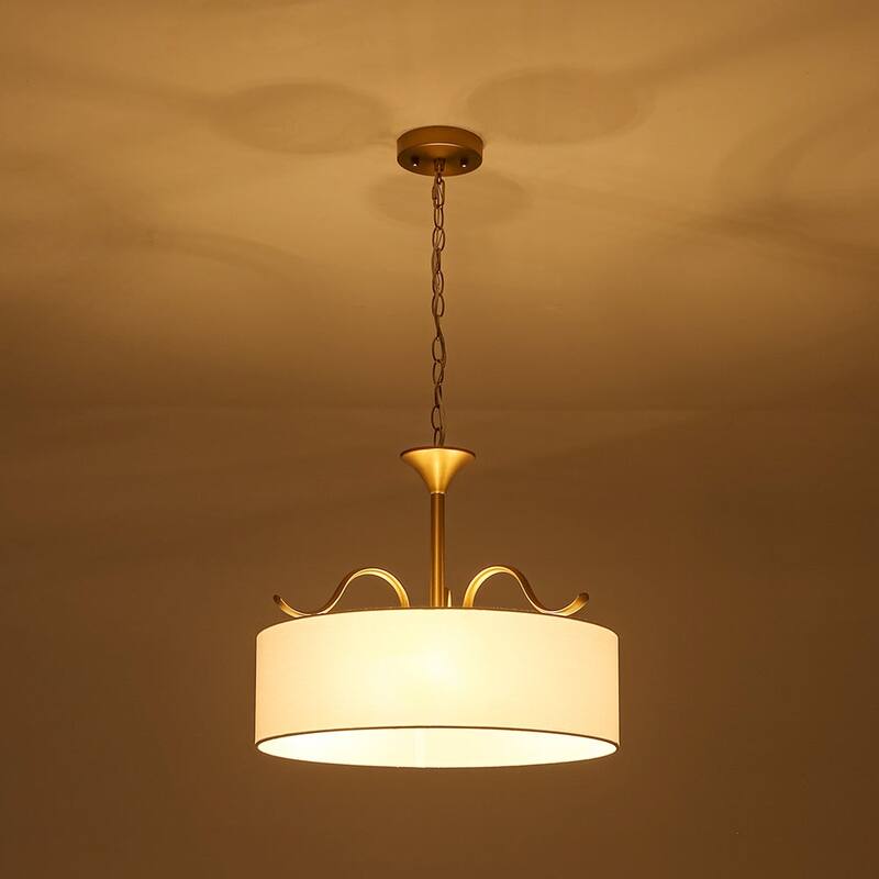 Versatile 3-Light Large Drum Fabric Lantern Semi Flush / Pendant Light