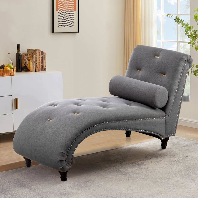 Upholstered Chaise Lounge Indoor Chaise Lounge Chair with Pillow