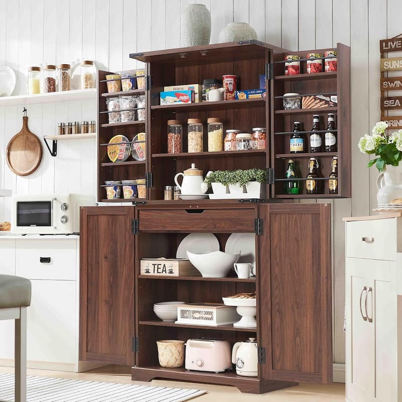 72" Tall Farmhouse Kitchen Pantry, Storage Cabinet with Barn Doors - N/A