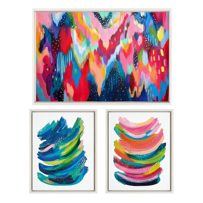 Kate and Laurel Sylvie Brushstroke and Bright Canvas by Jessi Raulet - Plastic - White