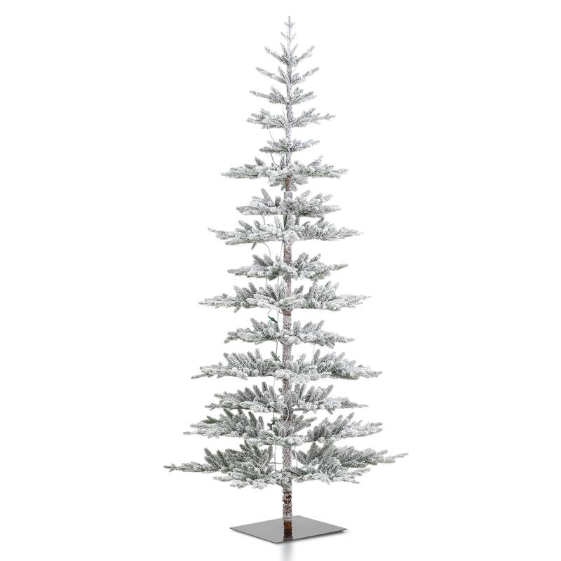 Glitzhome 6ft/7ft/9ft Deluxe Pre-Lit Flocked Slim Fir Artificial Christmas Tree with Warm White Lights