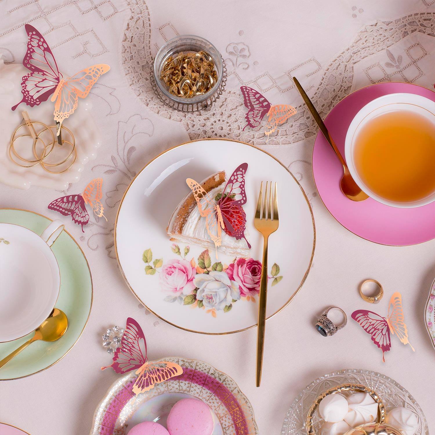 WALPLUS Realistic 3D Butterflies Rose Gold Wall Decals Stickers Home