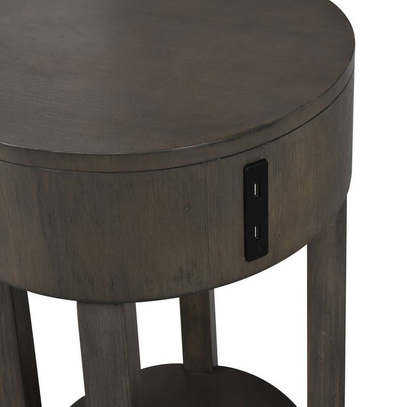 Yoel 20 Inch Modern End Table with USB Ports and Shelf, Brown Wood