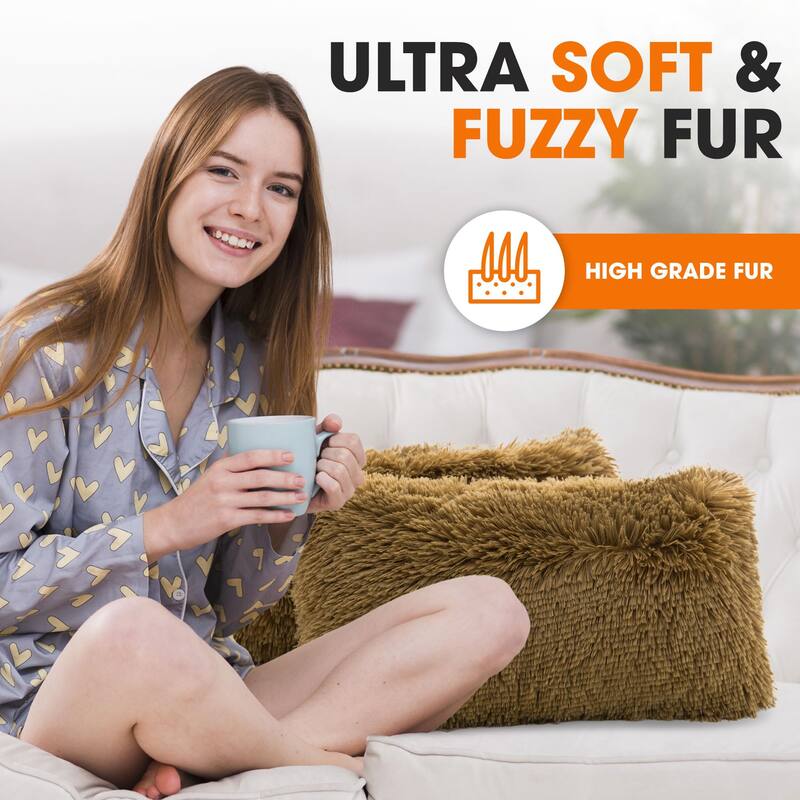 Cheer Collection 12"x20" Shaggy Long-hair Throw Pillows (Set of 2)