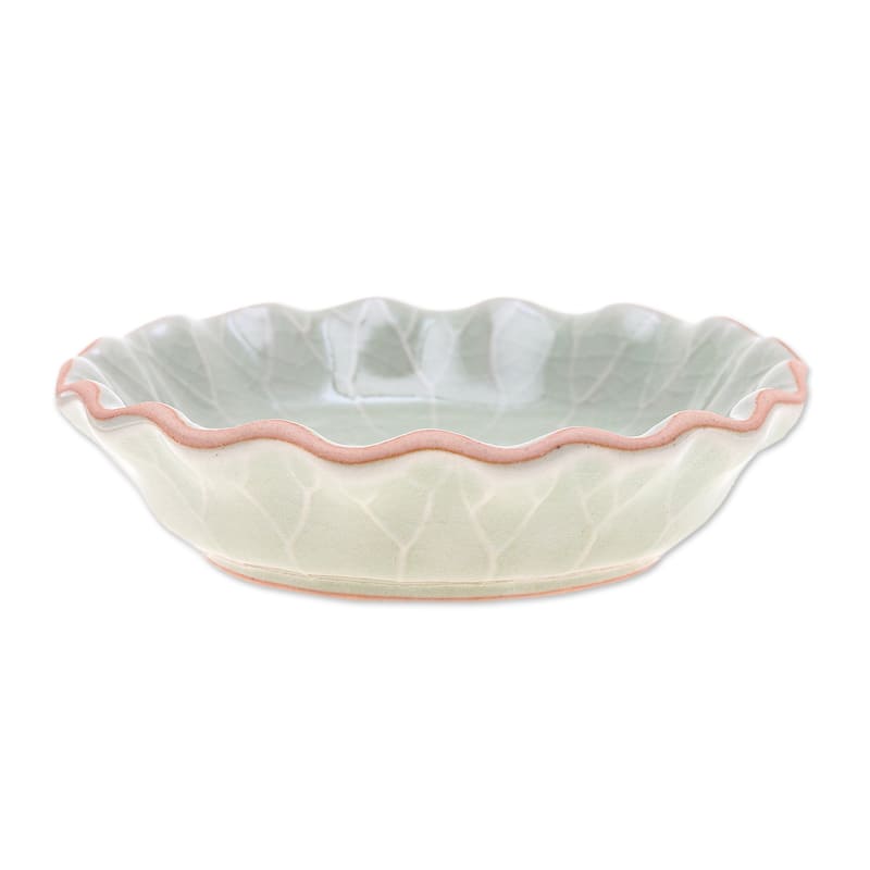 Novica Handmade Festive Lotus Celadon Ceramic Appetizer Bowl