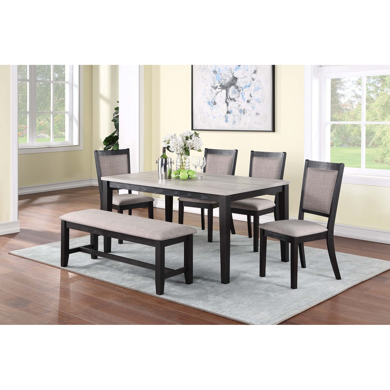6pc Dining Room Set Rectangle Table Top Espresso Finish