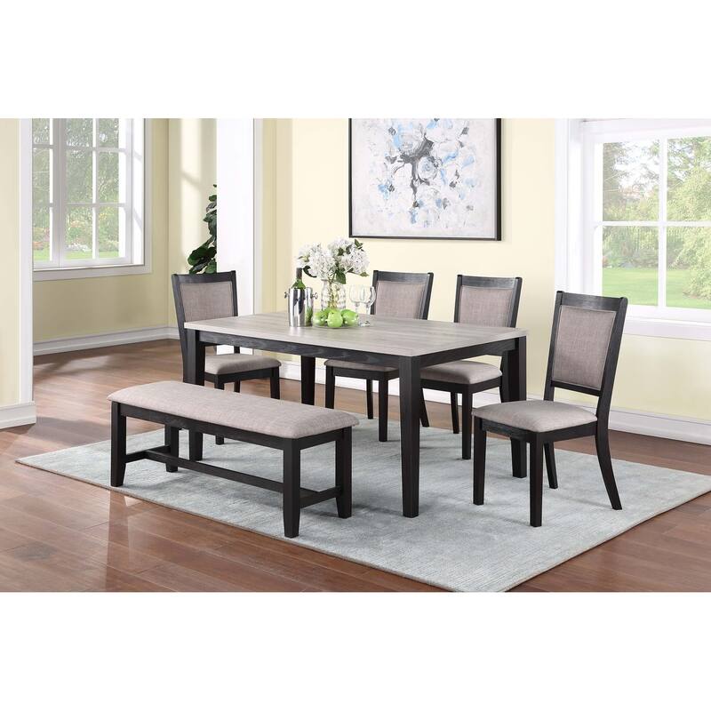 6pc Dining Room Set Rectangle Table Top Espresso Finish - Overstock ...