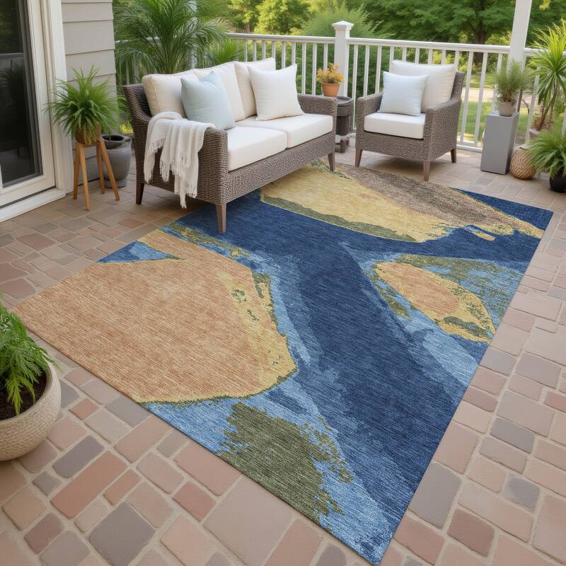Machine Washable Indoor/ Outdoor Modern Cheney Chantille Rug - Navy - 8' x 10'