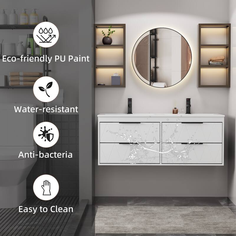 24"/30"/36"/48" Ceramic Vessel Sink Wall Mounted Bathroom Vanity Set