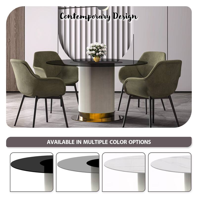 Jexis Round Dining Table with Glass/Sintered Stone Tableop