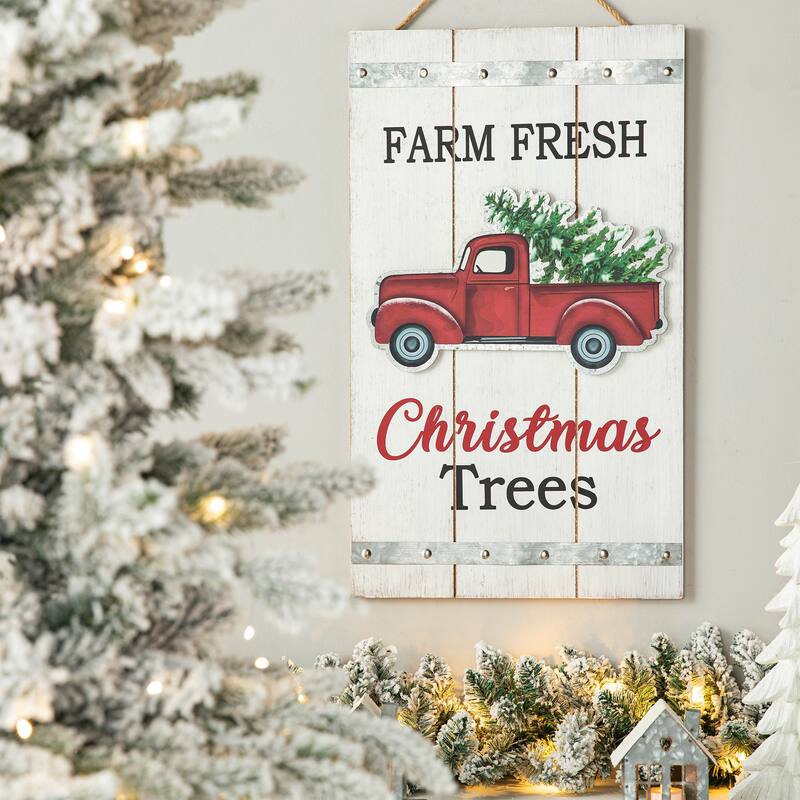 Glitzhome Wooden Christmas Elf Sweater or Truck Wall Hanging Sign Door Hanger