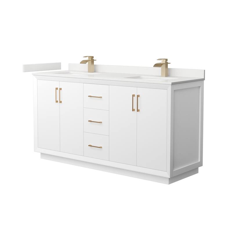 Wyndham Collection WCF414166D-QTZ-UNSMXX Strada 66" Free Standing - White / White Quartz Top / Satin Bronze Hardware
