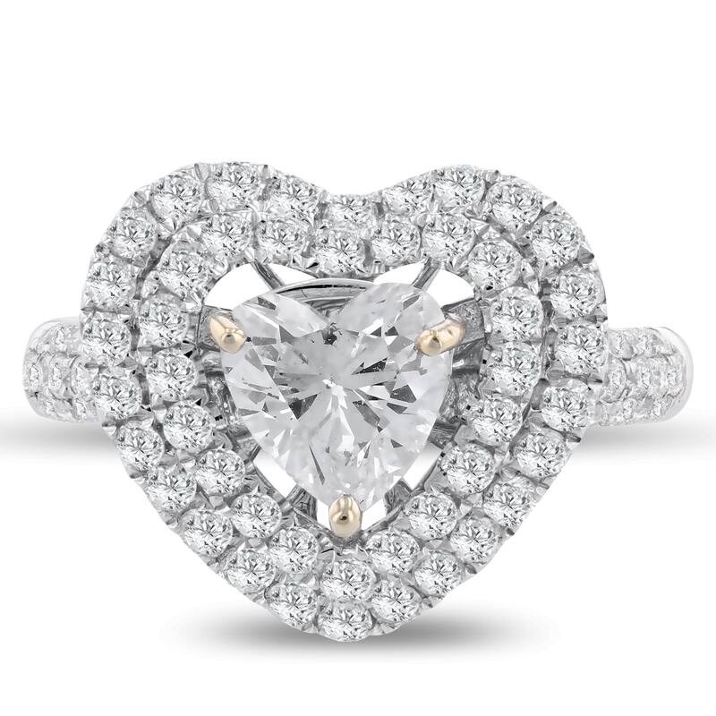 Auriya 18k Gold 1 7/8ctw Heart Shaped Diamond Halo Engagement Ring 18k White Gold Certified