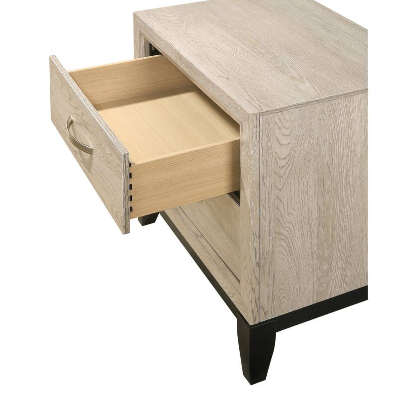 Contemporary 2-Drawer Nightstand with Drift Wood Finish and Metal Handles