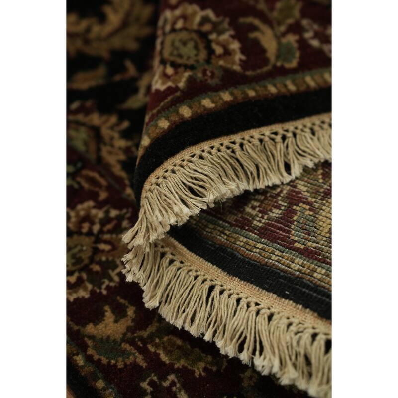 Hand Knotted Oriental 100% Wool Carpet Traditional All-Over Black Agra Runner Rug - 13' 5'' X 2' 5''
