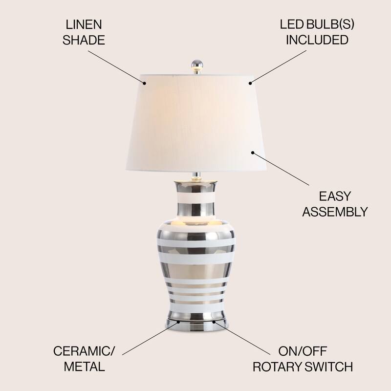Naiyou Striped 28.75" Ceramic/Iron Classic Modern LED Table Lamp, Silver by JONATHAN Y