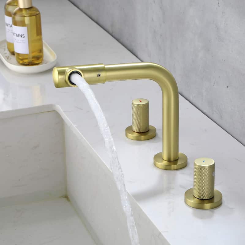Widespread Bathroom Sink Faucet With Valve 8 Inch Double Handle Bathroom Faucets 3 Hole Modern Vanity Tap With 360 Swivle Spout