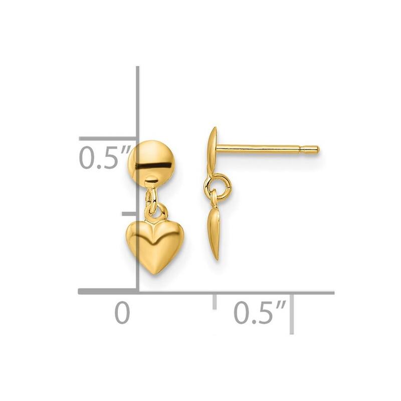 Curata 10k Yellow Gold Polished Love Heart Post Guardian Angel Earrings - 12.25x4.9mm